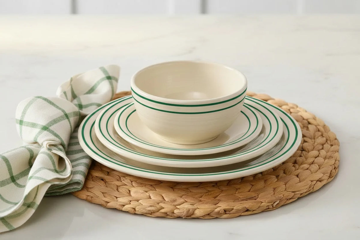 Americana Jade Bands Set of 4 Bistro Coupe 5 1/2 Inch Cereal Bowl 22 oz
