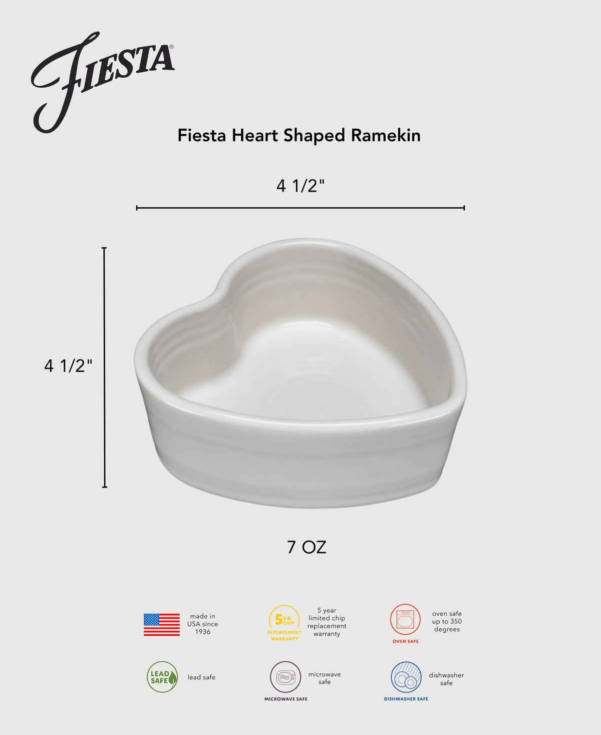 Retired Fiesta 7 OZ Heart Shaped Ramekin 4 1/2 Inch