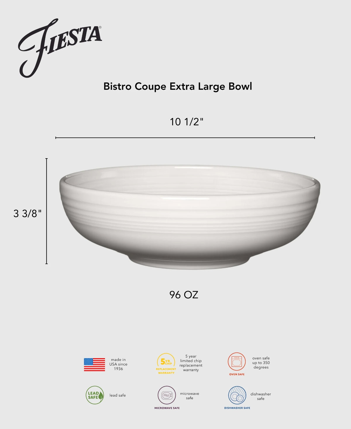 Retired Bistro Coupe 10 1/2 Inch Extra Large Bowl 96 OZ