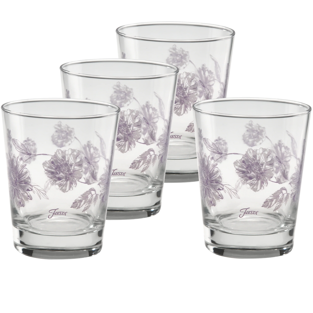 Fiesta Lavender Botanical Floral 15 oz. Tapered Double Old Fashion - Set of 4