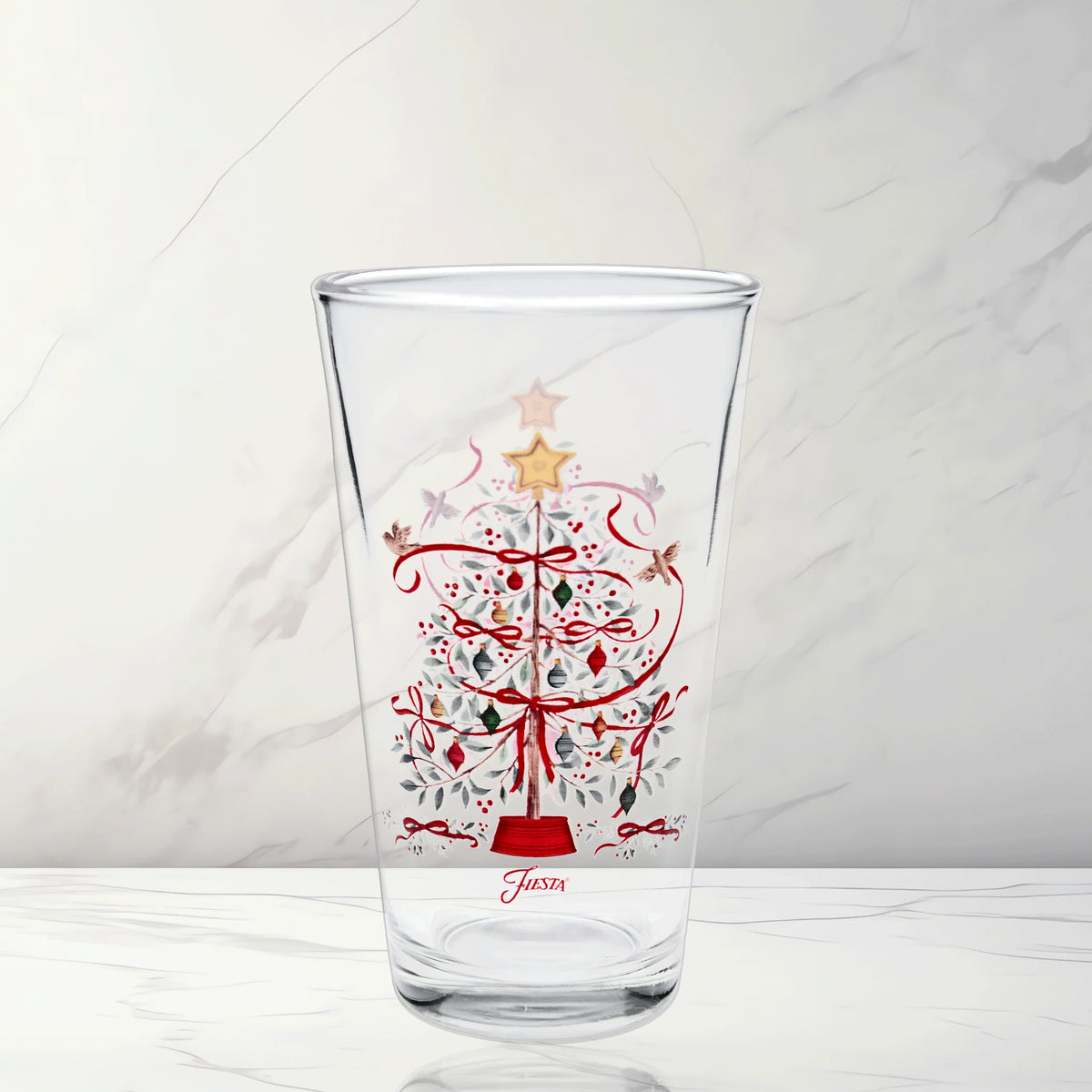Holly Berry Christmas Tree 16 oz. Cooler Glass - Set of 4