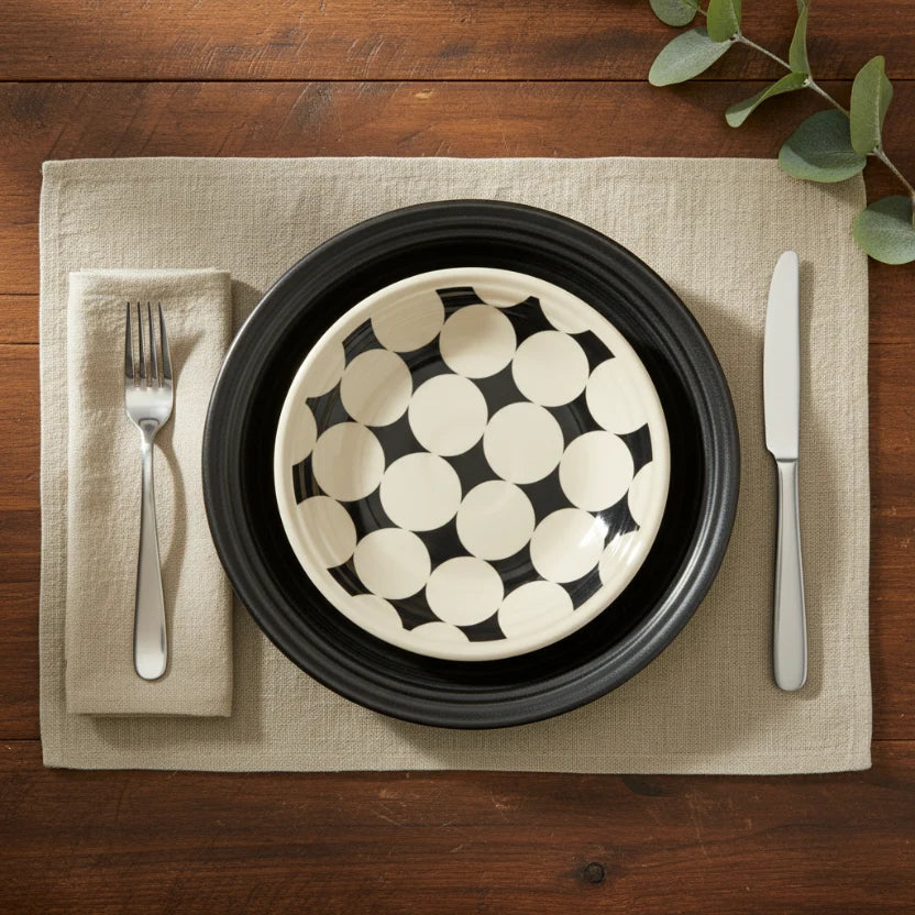 Fiesta Black Kaleido Circles Classic Rim 9 Inch Luncheon Plate
