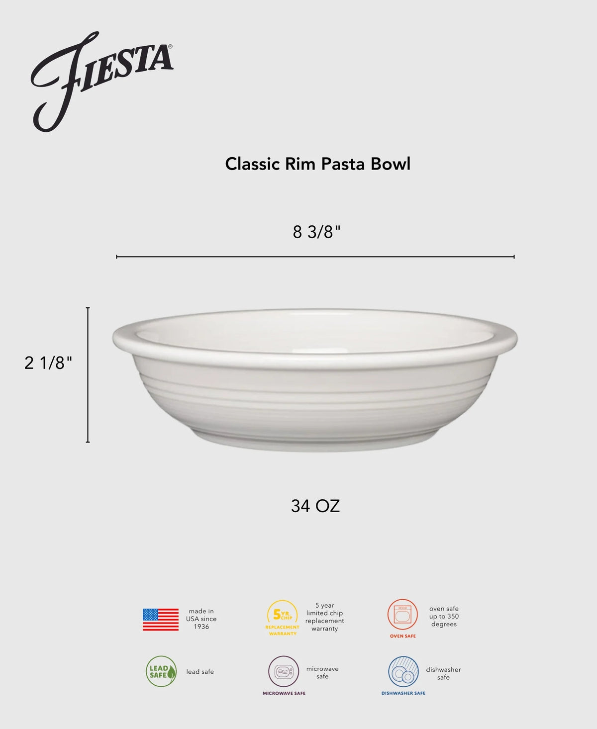 Retired Classic Rim 8 3/8 Inch Pasta Bowl 34 OZ