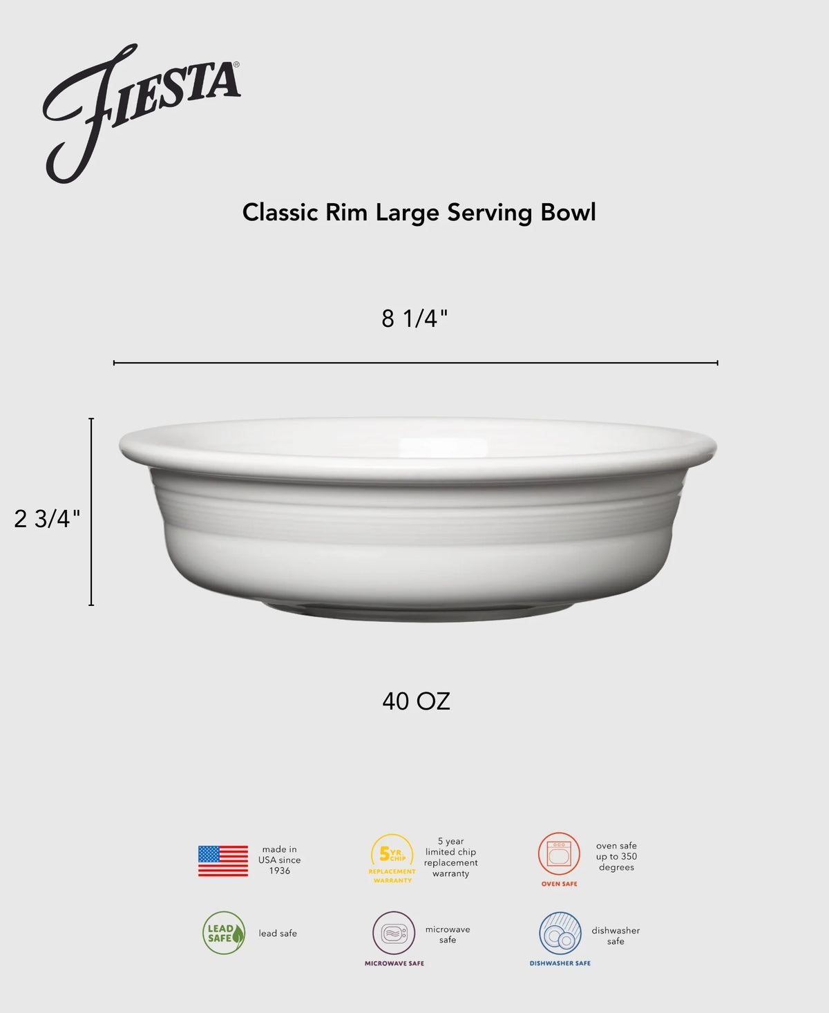 Lavender Classic Rim 10 1/2 Inch Extra Large Serving Bowl 80 OZ