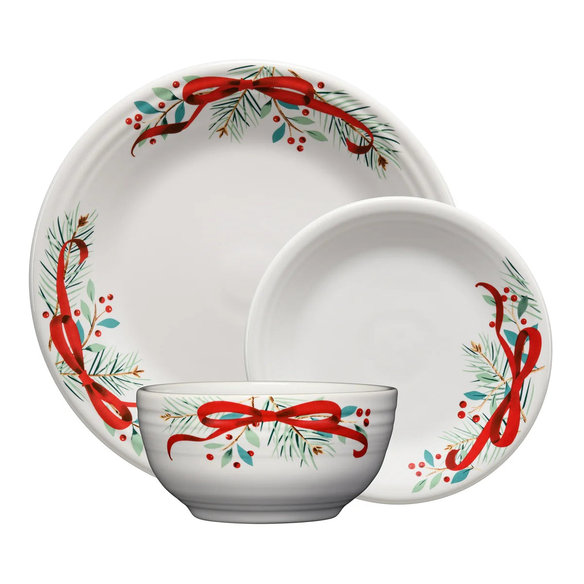 Holly Berry Christmas Garland Classic Bistro Coupe 3-Piece Dinnerware Set, Service for 1