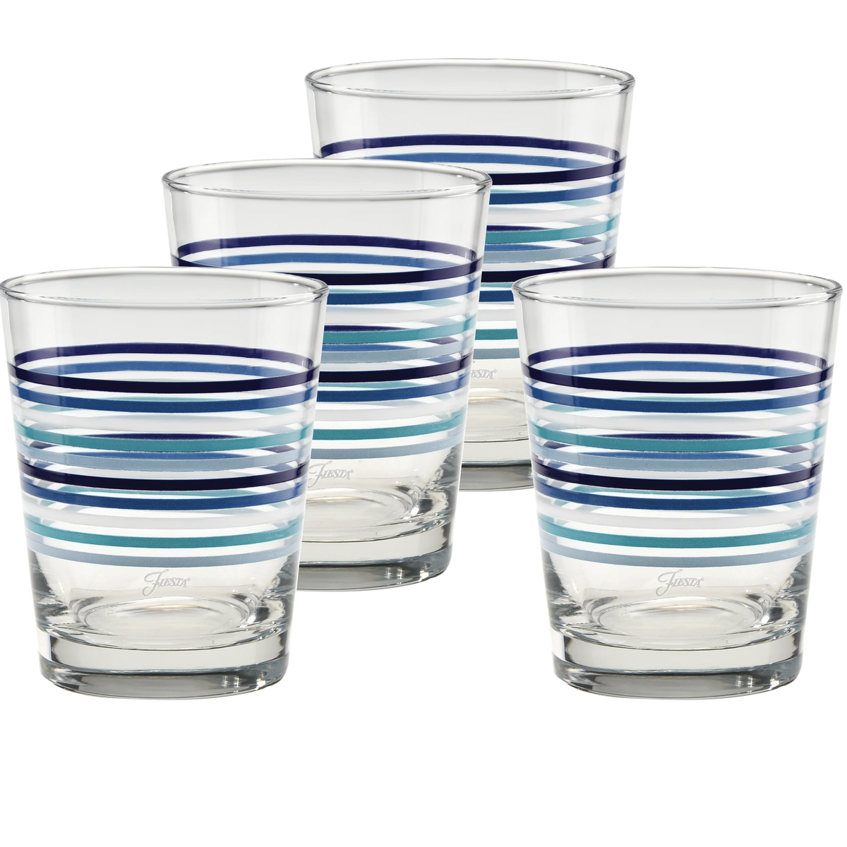 Fiesta Coastal Blues Thin Stripe 15 oz. Tapered Double Old Fashion - Set of 4