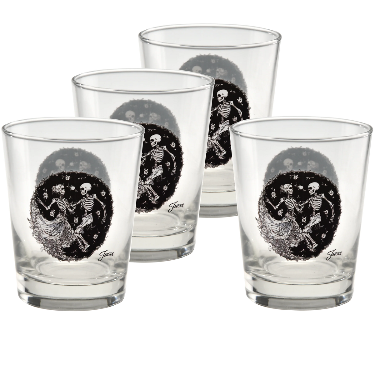 Fiesta Skeleton Duet 15 oz. Tapered Double Old Fashion - Set of 4