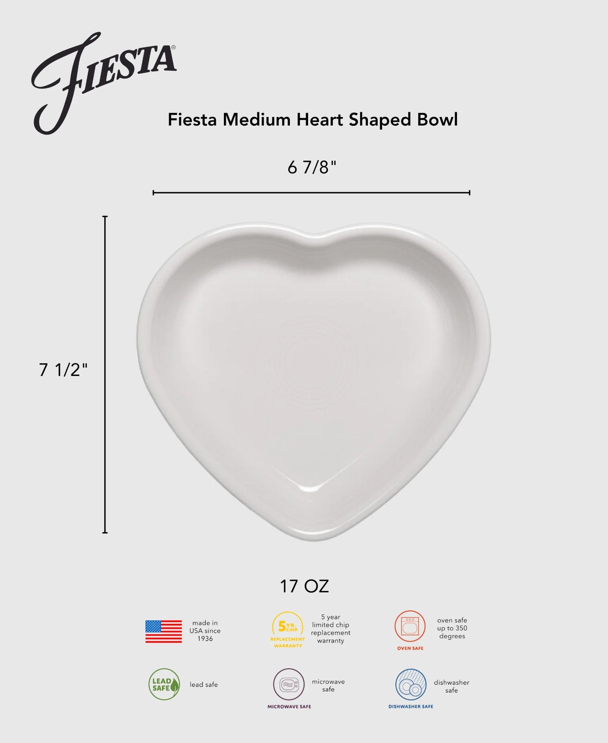 Lavender 7 1/2 Inch Medium Heart Shaped Bowl 17 OZ