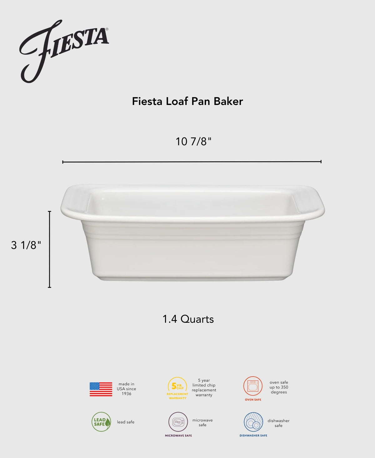 Fiesta 10 3/4 Inch x 5 3/4 Inch Loaf Pan Baker 1.4 Quarts