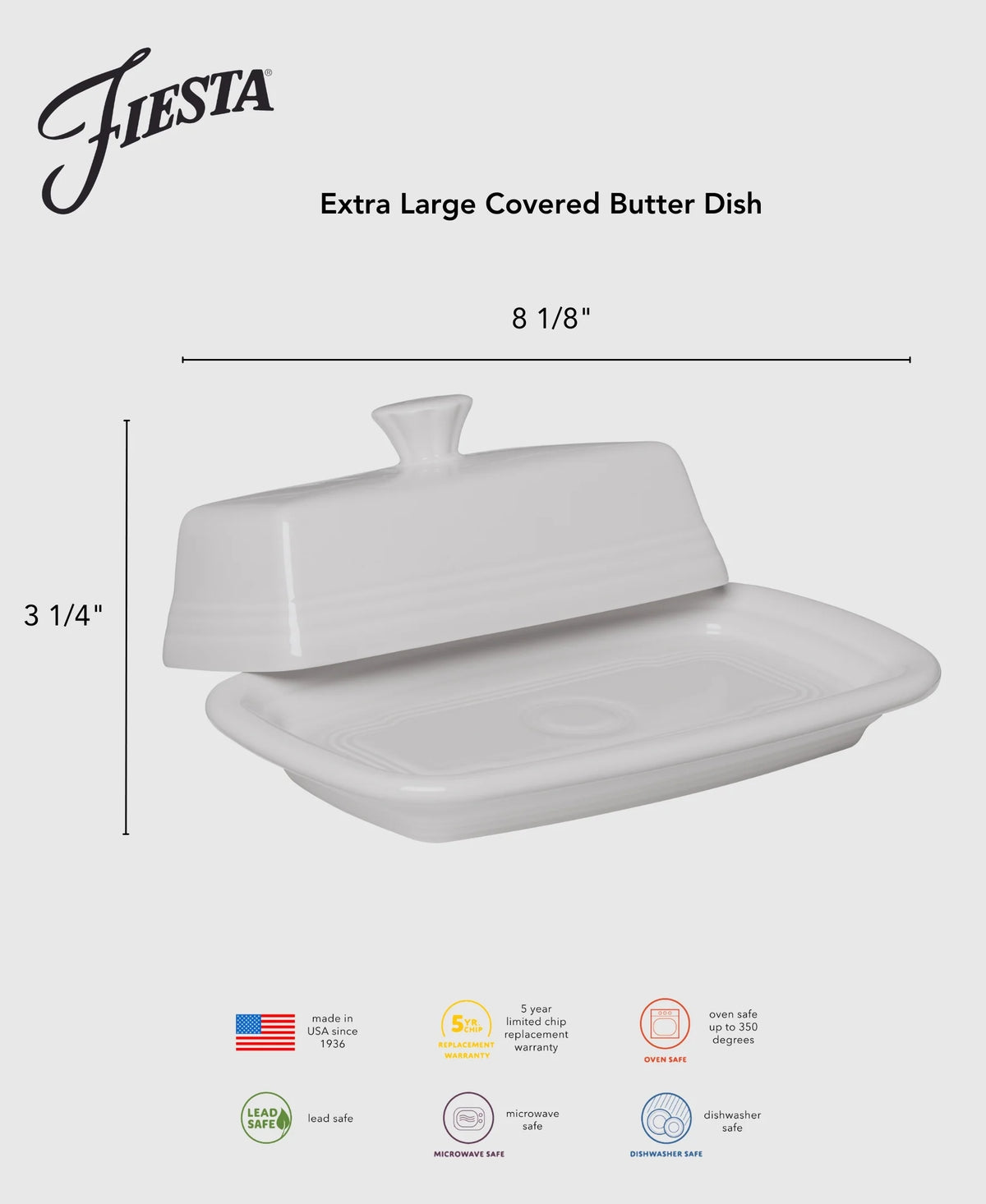 Retired Extra Large Covered Butter Dish 8 1/8 Inch x 5 1/8 Inch