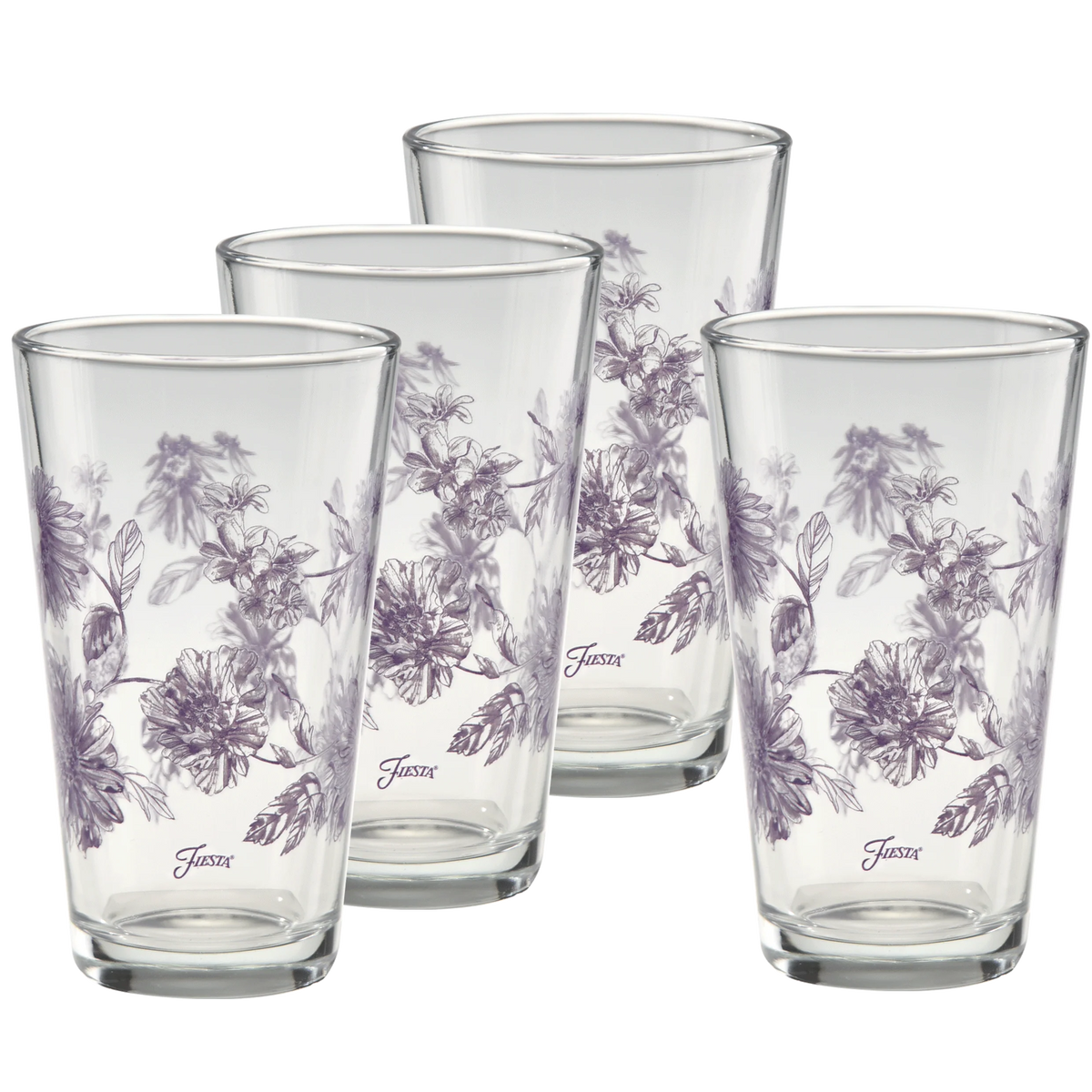 16 oz. Fiesta Lavender Botanical Floral Cooler Glass - Set of 4