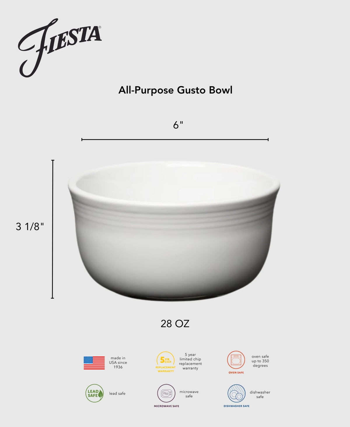 Retired All-Purpose 6 Inch Gusto Bowl 28 OZ