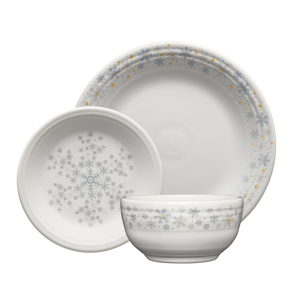 White Snowflakes Classic Bistro 3-Piece Dinnerware Set, Service For 1