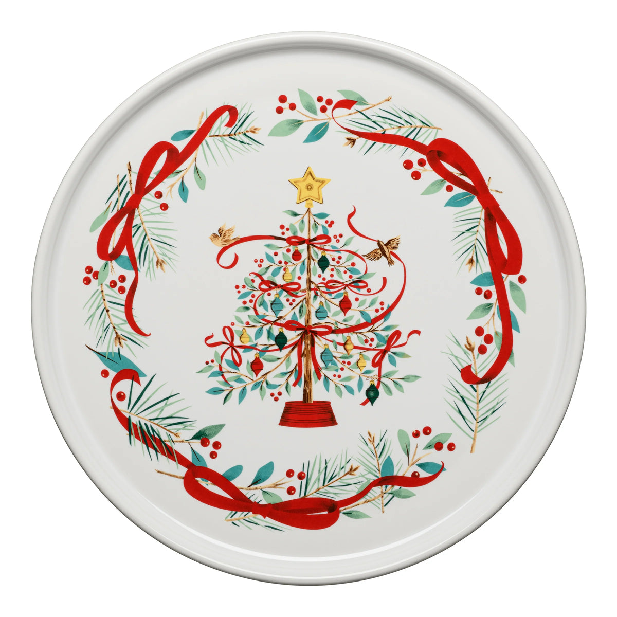 Holly Berry Christmas Tree 12 Inch Round Baking and Serving Platter