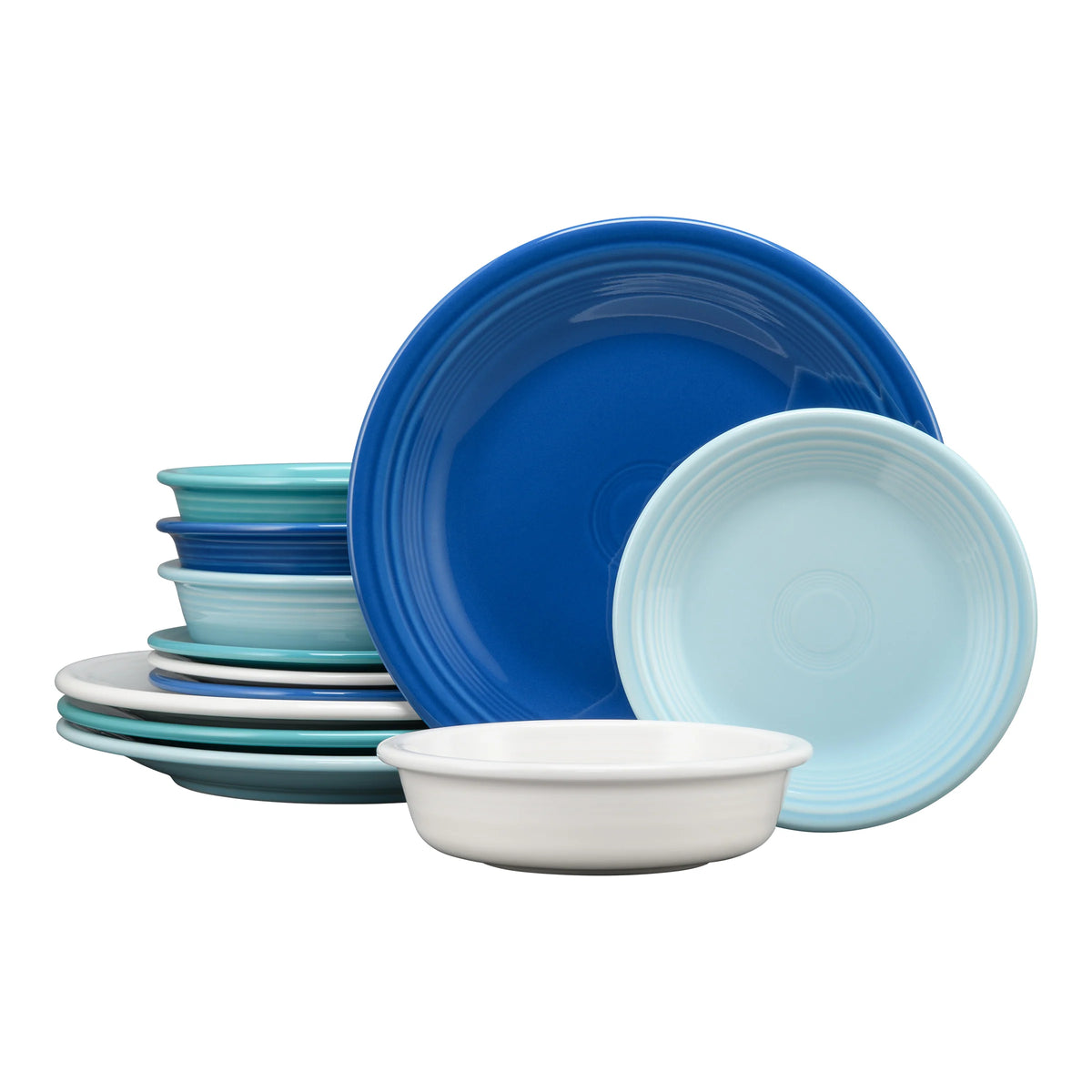 Mixed Coastal Blues Classic Rim 12-Piece Dinnerware Set, Service for 4
