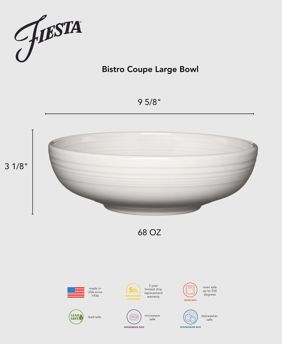 Retired Bistro Coupe 9 5/8 Inch Large Bowl 68 OZ