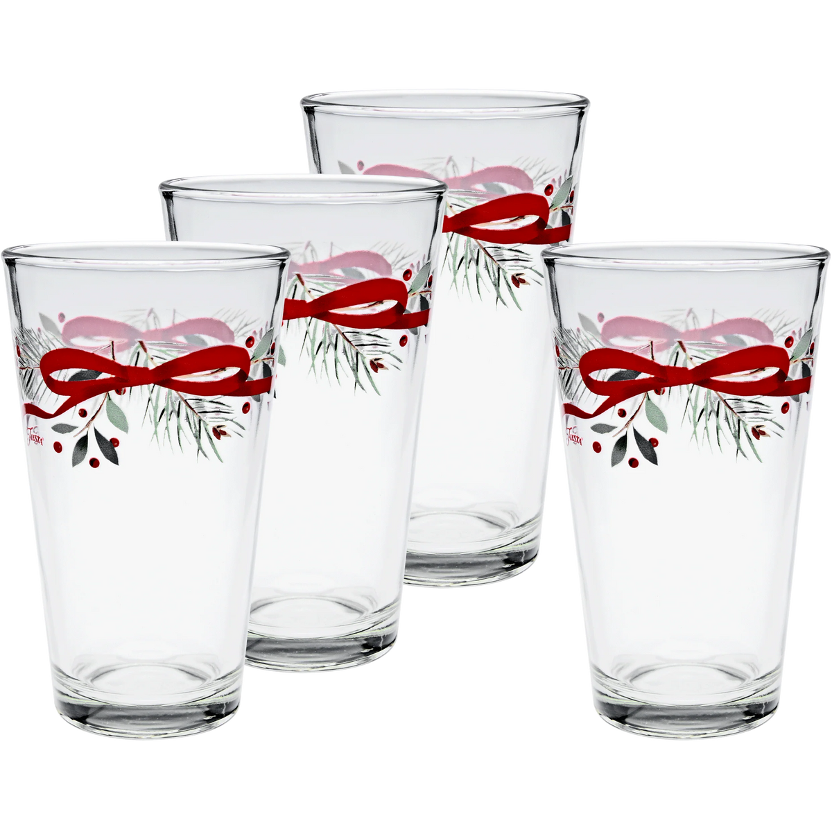 Holly Berry Christmas Garland 16 oz. Cooler Glass - Set of 4